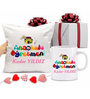 Anaokulu Öğretmeni Kupa Bardağı ve Yastığı Hediye Seti (Model 1)