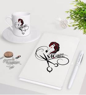 BK Gift Kişiye Özel Saç Stilisti Beyaz Defter Kalem Türk Kahvesi Fincanı Seti-4 (Model 1)