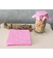25 Adet Pötikare Pembe Kavanoz Kapağı Kumaşı (Örtüsü) ve Boncuklu Bağlama İpi