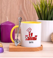 Ev Hanımı Ahşap Altlıklı Sarı Kupa Bardak