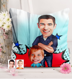 BK Gift Kişiye Özel Baba Oğul Karikatürlü  Yastık  2