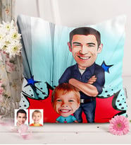 BK Gift Kişiye Özel Baba Oğul Karikatürlü  Yastık  2