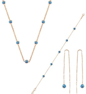 Söğütlü Silver Gümüş rose,cam göz nazar kolye küpe ve bileklik  gümüş set
