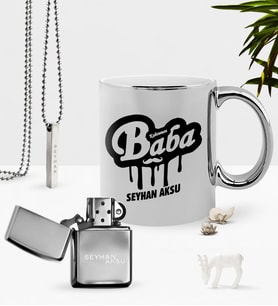 BK Gift Kişiye Özel Kahraman Baba Krom Kupa Benzinli Çakmak Kolye Seti-1 (Model 1)