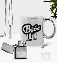 BK Gift Kişiye Özel Kahraman Baba Krom Kupa Benzinli Çakmak Kolye Seti-1 (Model 1)