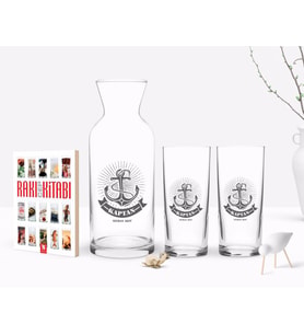 BK Gift Kişiye Özel Renkli Baskılı Kaptan Tasarımlı İkili Rakı Bardağı Karaf ve Cep Kitabı Hediye Seti-7 (Model 1)
