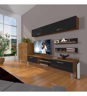Decoraktiv Eko 6y Mdf Dvd Krom Ayaklı Tv Ünitesi Tv Sehpası (Siyah - Ceviz)