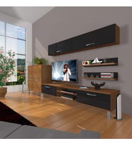 Decoraktiv Eko 6y Mdf Dvd Krom Ayaklı Tv Ünitesi Tv Sehpası (Siyah - Ceviz)