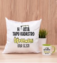 Harita Tapu Kadastro Öğretmeni Kare Yastık ve Yeşil Kupa Bardak