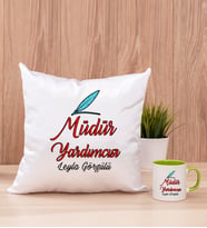 Müdür Yardımcısı Kare Yastık ve Yeşil Kupa Bardak