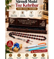 Özel Ahşap Kutulu Toz Kehribar Tesbih