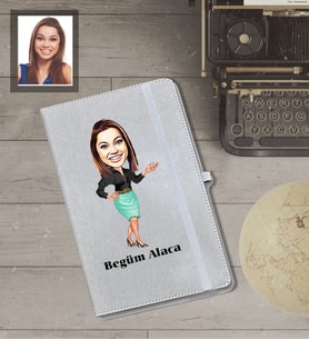 Kişiye Özel Öğretmen Karikatürlü Gri Defter Bayan-8
