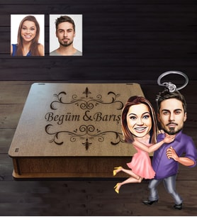 Kişiye Özel Sevgili Karikatürlü Ahşap Anahtarlık Kutulu Model 2