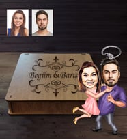 Kişiye Özel Sevgili Karikatürlü Ahşap Anahtarlık Kutulu Model 2