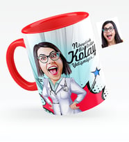 BK Gift Kişiye Özel Bayan Doktor Karikatürlü Kırmızı Kupa Bardak  1