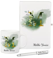 Kişiye Özel Hazırlanmış Beyaz Defter Kupa ve Roller Kalem Seti