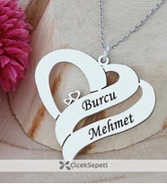İç İçe Kalpli  İsimli Gümüş Kolye (Gümüş)