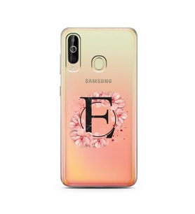 Pembe Çiçekli Harf Tasarım Süper Şeffaf Silikon Telefon Kılıfı Samsung A60 E-Har