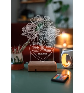 Sevgililer Günü Özel 3D 3 Gül ve Sonsuzluk Masaüstü Led Lamba