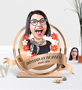 BK Gift Kişiye Özel Dünyanın En İyi Annesi Karikatürlü 3D Ahşap Biblo Plaket - 4 (Çok Renkli)
