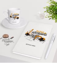 BK Gift Kişiye Özel Yapım Mühendisi Beyaz Defter Kalem Türk Kahvesi Fincanı Seti-1 (Model 1)