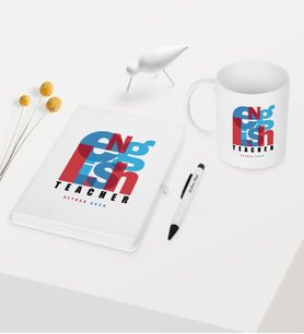 BK Gift Kişiye Özel İngilizce Öğretmeni Temalı Beyaz Defter Kalem Kupa Seti - 1