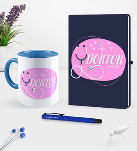 BK Gift Kişiye Özel Doktor Temalı Lacivert Defter Kalem Kupa Seti - 15 (Model 1)