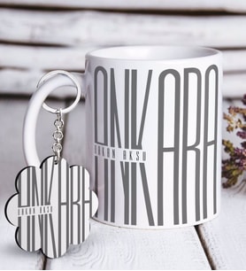 BK Gift Kişiye Özel Ankara Beyaz Kupa ve Anahtarlık Hediye Seti (Model 1)