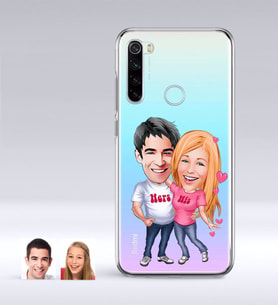 BK Gift Kişiye Özel Sevgililer Karikatürlü Xiaomi Redmi Note 8 İnce Şeffaf Silikon Telefon Kapağı-5 (Beyaz)