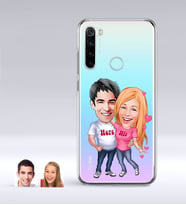 BK Gift Kişiye Özel Sevgililer Karikatürlü Xiaomi Redmi Note 8 İnce Şeffaf Silikon Telefon Kapağı-5 (Beyaz)