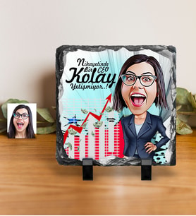 BK Gift Kişiye Özel Bayan Ceo Karikatürlü Dekoratif Doğal Taş  2