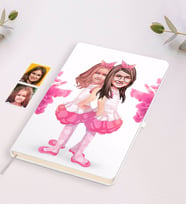 BK Gift Kişiye Özel Kız Kardeşler Karikatürlü Beyaz Defter-3