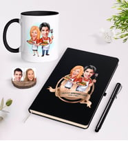 BK Gift Kişiye Özel Yılın En Mükemmel Çifti Karikatürlü Siyah Defter Kalem ve Kupa Seti-57 (Model 1)