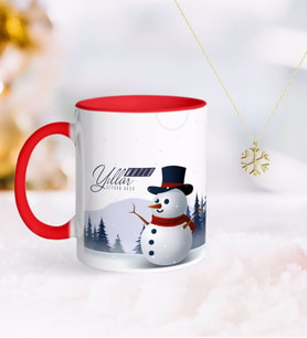 BK Gift Kişiye Özel Yılbaşı Mutlu Yıllar Kırmızı Kupa ve Kar Tanesi Kolye-19 (Model 1)