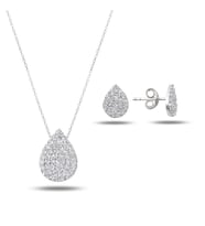 Rodyum Kaplama Zirkon Taşlı Gümüş Bayan Set (Gümüş-Beyaz)