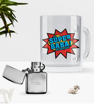 BK Gift Kişiye Özel Süper Baba Cam Kupa Bardak Benzinli Metal Çakmak Seti-2 (Model 1)