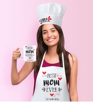 BK Gift Kişiye Özel En İyi Anne Mutfak Önlüğü Aşçı Şapkası ve Kupa Seti - 3 (Beyaz)