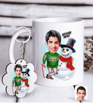 BK Gift Kişiye Özel Erkek Yeni Yıl Karikatürlü Beyaz Kupa ve Anahtarlık Hediye Seti-3 (Model 1)