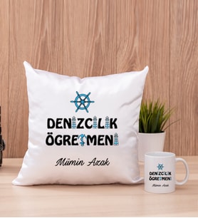 Denizcilik Öğretmeni Kare Yastık ve Beyaz Kupa Bardak