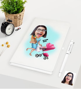 BK Gift Kişiye Özel Ev Hanımı Anne Karikatürlü Beyaz Defter Kalem Seti - 1