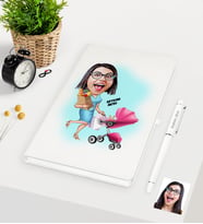 BK Gift Kişiye Özel Ev Hanımı Anne Karikatürlü Beyaz Defter Kalem Seti - 1