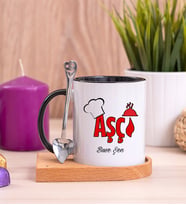 Aşçı Ahşap Altlıklı Siyah Kupa Bardak
