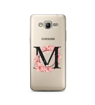 Pembe Çiçekli Harf Tasarım Süper Şeffaf Silikon Telefon Kılıfı Samsung Grand Pri