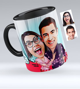 BK Gift Kişiye Özel Sevgililer Karikatürlü Siyah Kupa Bardak  2