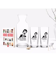 BK Gift Kişiye Özel Renkli Baskılı Çünkü Sen Çölüme Yağmur Oldun Tasarımlı İkili Rakı Bardağı Karaf ve Cep Kitabı Hediye Seti-1 (Model 1)
