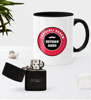 BK Gift Kişiye Özel Yakışıklı Babam Siyah Kupa Bardak Benzinli Metal Çakmak Seti-1 (Model 1)