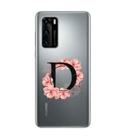 Pembe Çiçekli Harf Tasarım Süper Şeffaf Silikon Telefon Kılıfı Huawei P40 Pro D-