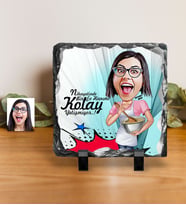 BK Gift Kişiye Özel Ev Hanımı Karikatürlü Dekoratif Doğal Taş  3