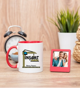 İnşaat Teknikeri Kırmızı Kupa Bardak ve Kırmızı Mini Fotoğraf Çerçevesi