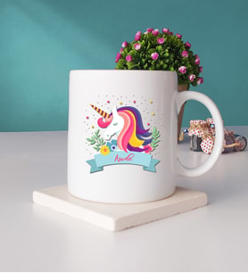 Unicorn Tasarımlı İsme Özel Unicorn Kupa Bardak ve Taş Bardak Altlığı Seti